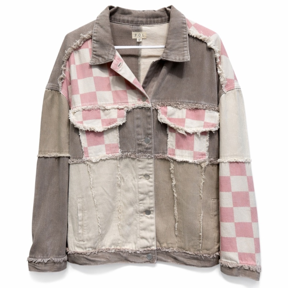 POL Patchwork Oversized Jacket Size M Pink Checke… - image 1